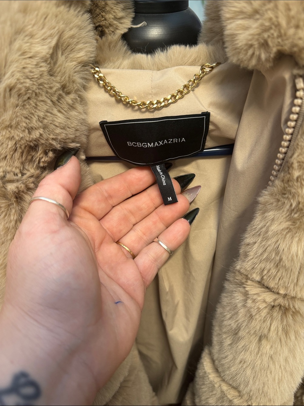 BCBGMaxAzria Taupe Plush Faux-Fur Puffer Jacket NWOT